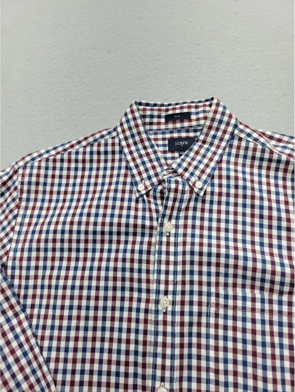 J Crew Men Button-Up Medium Red Blue Slim Checked 100% Cotton Mauritius Work